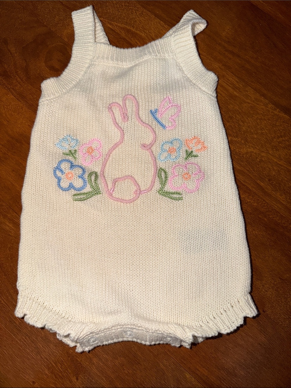Old Navy Cream Knit Bunny Floral Baby One-Piece